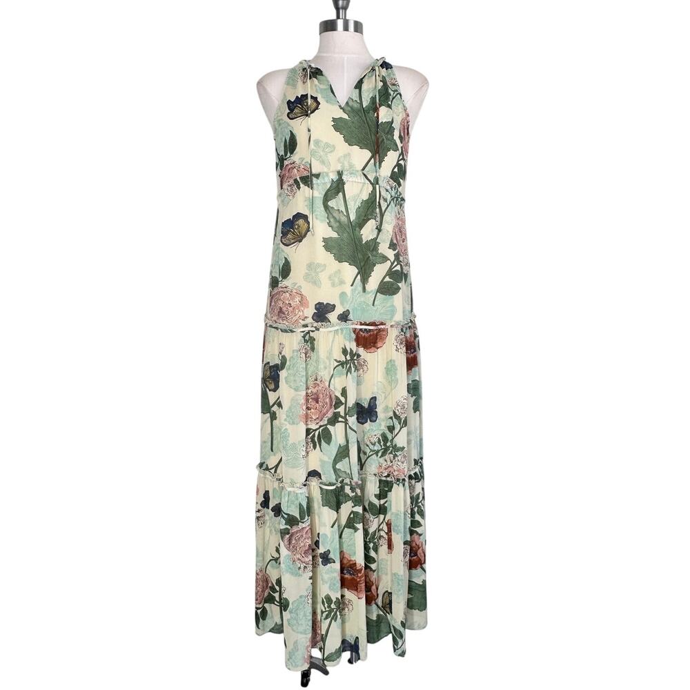 Anthropologie Maeve Maravilla Floral Tiered Maxi Dress Green